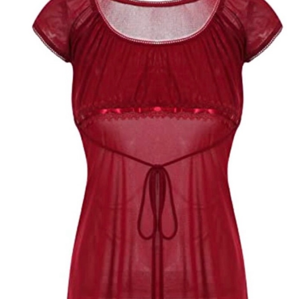 Vintage Fairy Grunge Sheer Burgundy Top